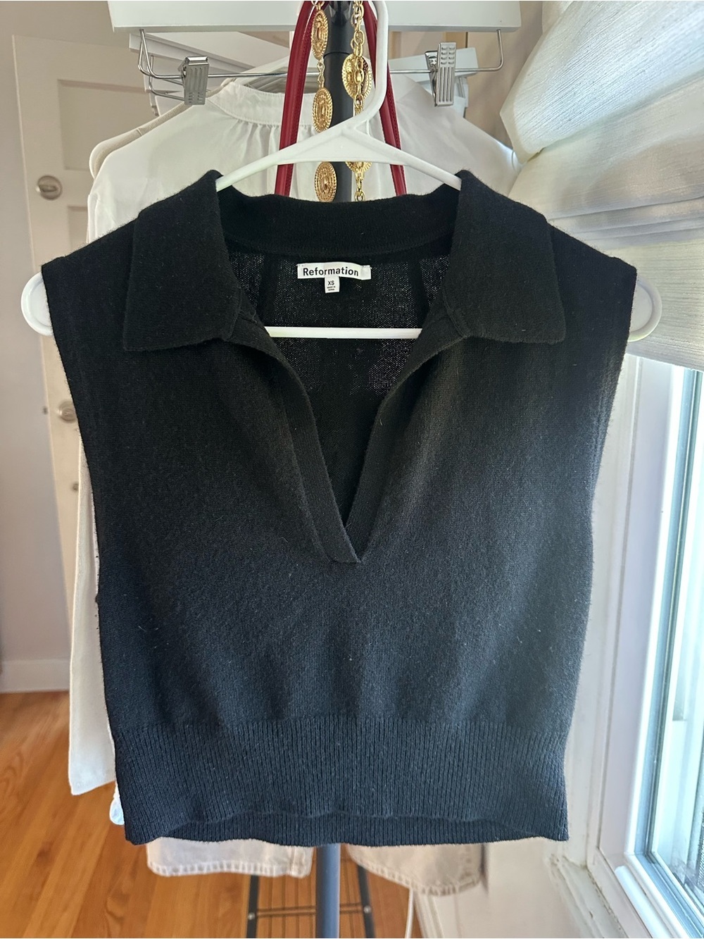 Reformation Black Collared Cashmere Sleeveless Vest
